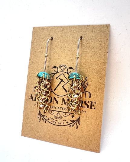 Mini Green Jellyfish Earrings with White Pearls and Sterling Silver Earwires