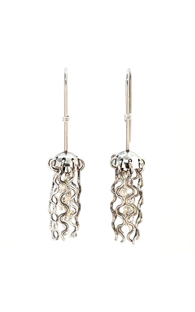 Mini Jellyfish Earrings in Sterling Silver with White Pearls