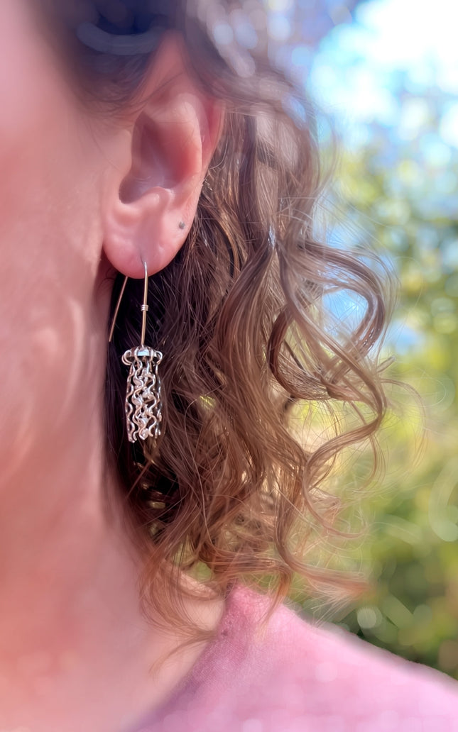 Mini Jellyfish Earrings in Sterling Silver with White Pearls