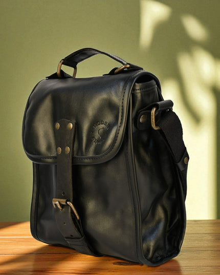 Bovine Leather Small Satchel Bag - Black