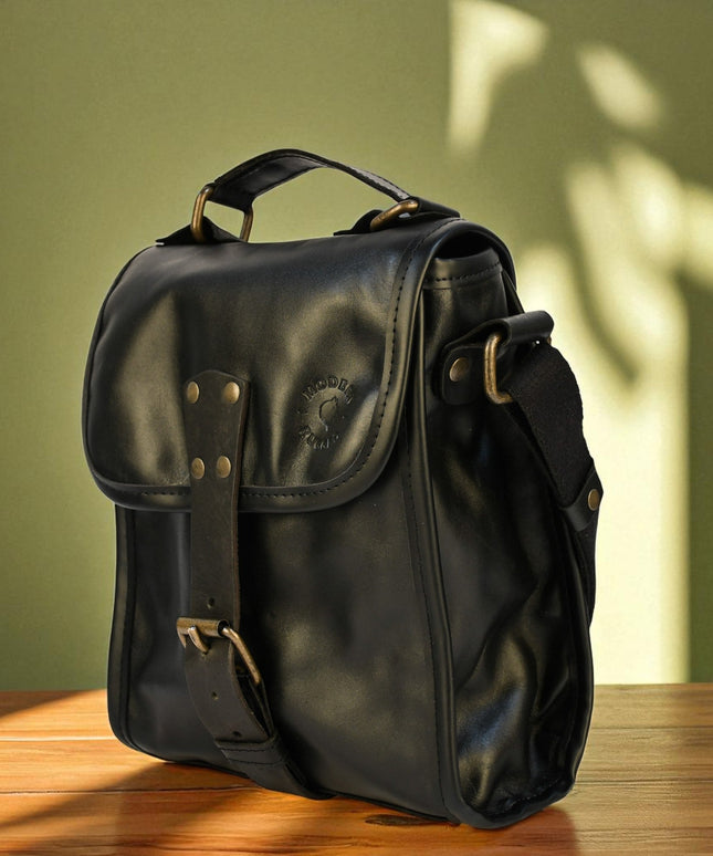 Bovine Leather Small Satchel Bag - Black