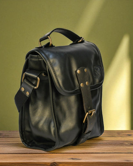 Bovine Leather Small Satchel Bag - Black