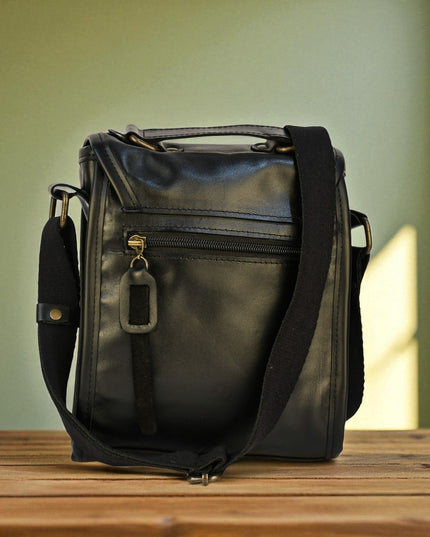 Bovine Leather Small Satchel Bag - Black