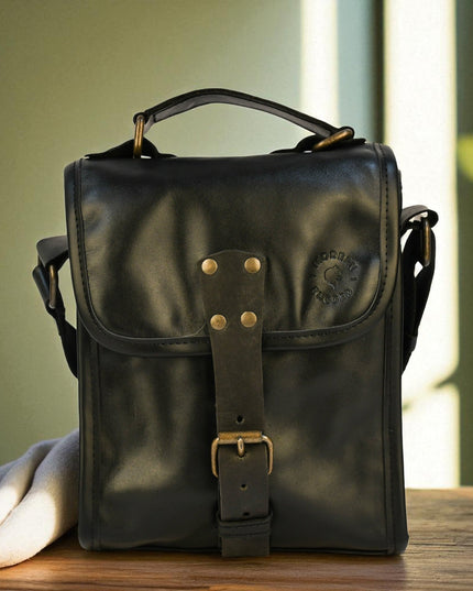 Bovine Leather Small Satchel Bag - Black