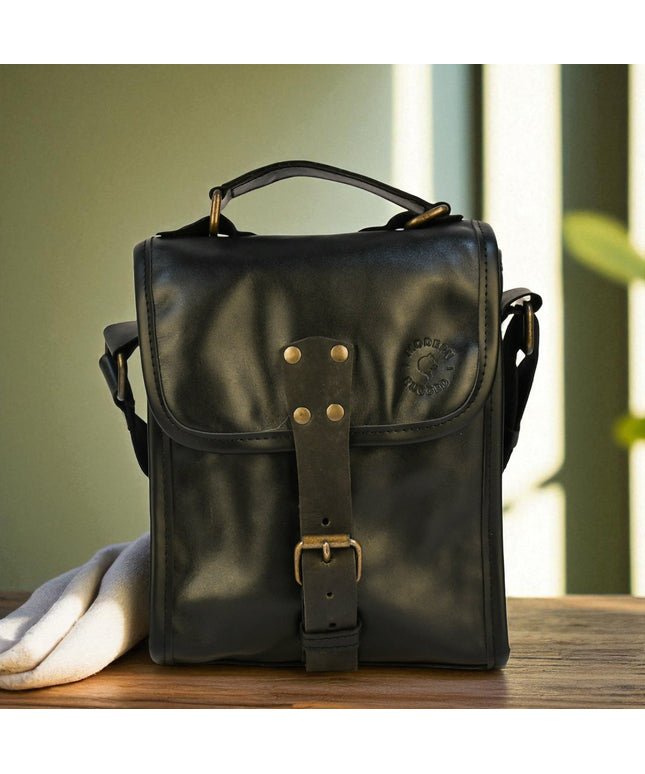 Bovine Leather Small Satchel Bag - Black