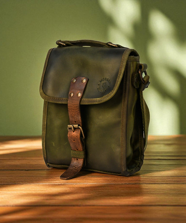 Bovine Leather Small Satchel Bag - Olive