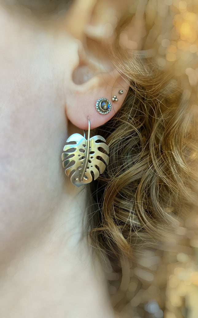 Monstera Earrings in Sterling Silver - Medium