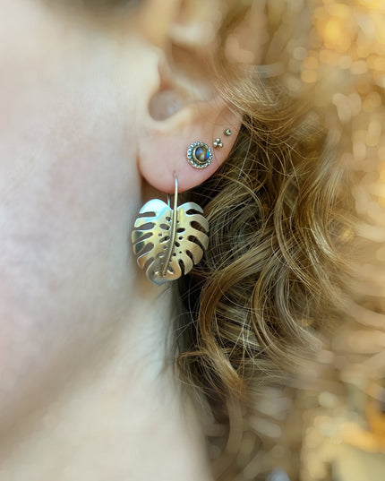 Monstera Earrings in Sterling Silver - Medium
