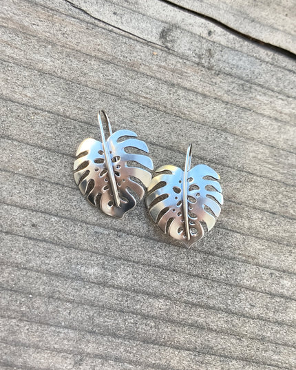 Monstera Earrings in Sterling Silver - Medium