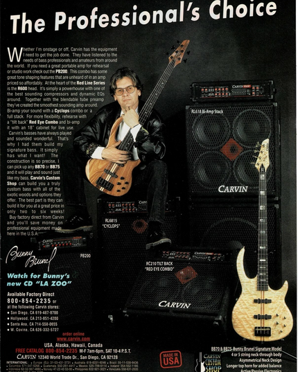 CARVIN GUITARS - BUNNY BRUNEL - 1999 Print Advertisement