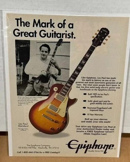 EPIPHONE GUITARS - LES PAUL STANDARD HERITAGE CHERRY SUNBURST - 1993 Print Ad