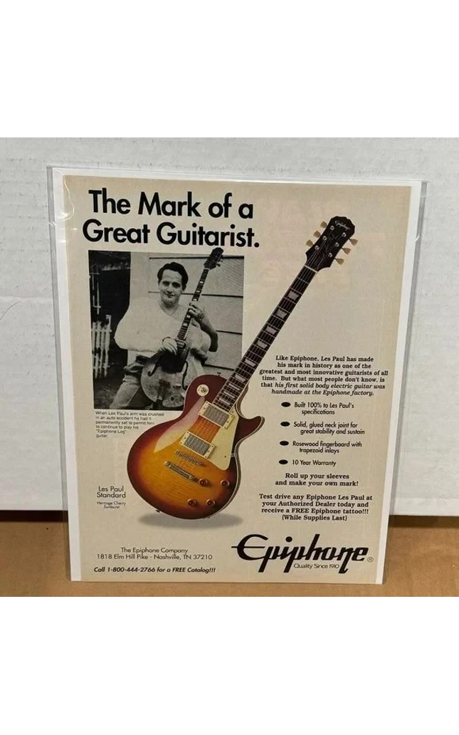 EPIPHONE GUITARS - LES PAUL STANDARD HERITAGE CHERRY SUNBURST - 1993 Print Ad