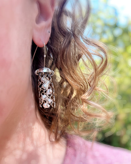 Sterling Silver Jellyfish Earrings with White Pearls