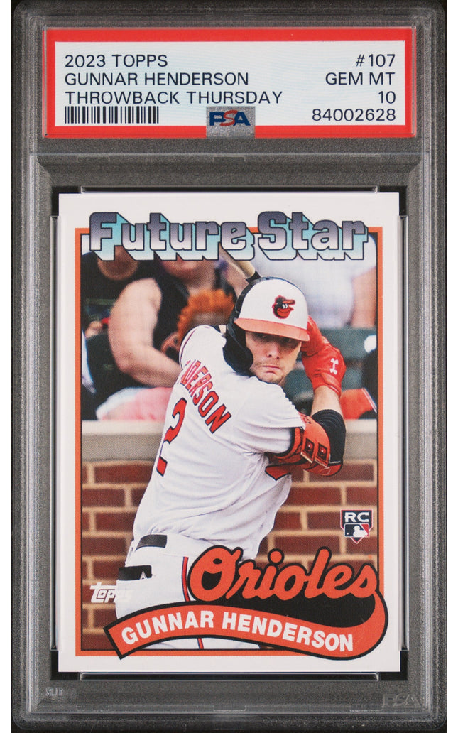 Graded 2023 Topps Gunnar Henderson #107 Throwback Thursday Rookie RC Baseball Card PSA 10 Gem Mint
