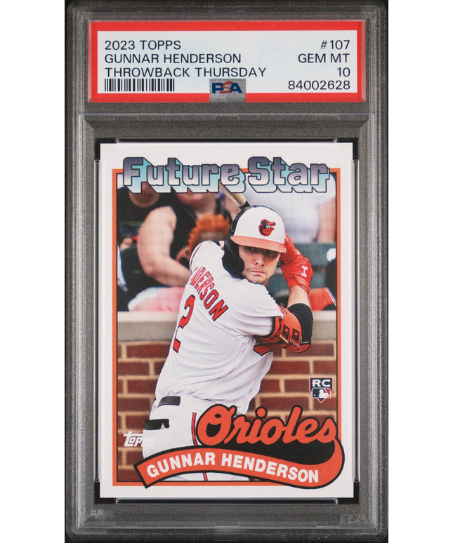 Graded 2023 Topps Gunnar Henderson #107 Throwback Thursday Rookie RC Baseball Card PSA 10 Gem Mint