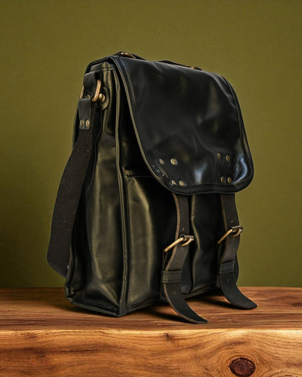 Bovine Leather Medium Satchel Bag - Black