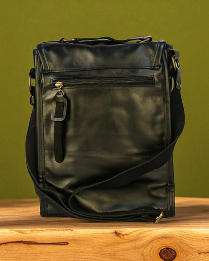 Bovine Leather Medium Satchel Bag - Black