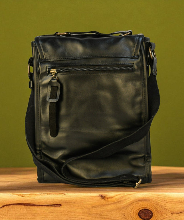 Bovine Leather Medium Satchel Bag - Black