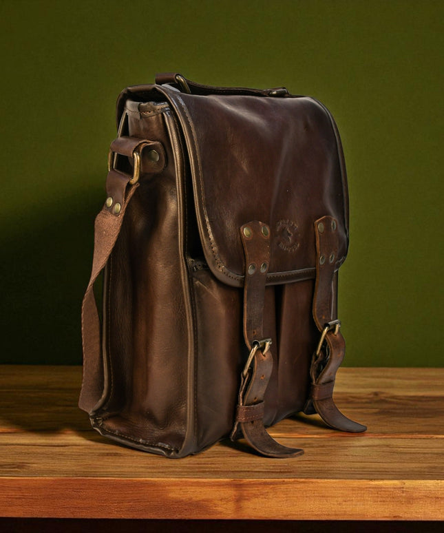Bovine Leather Medium Satchel Bag - Brown