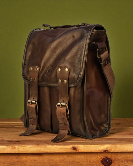 Bovine Leather Medium Satchel Bag - Brown
