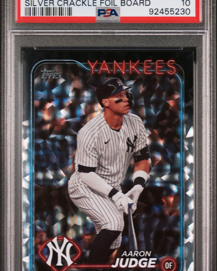 Graded 2024 Topps Aaron Judge #99 Silver Crackle Foil Board Baseball Card PSA 10 Gem Mint