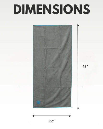 Country Living Large Gray Microfiber Dog Bath Towel with Teal Embroidered Paw Print