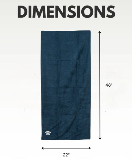 Country Living Large Marine Blue Microfiber Dog Bath Towel with Embroidered Paw Print