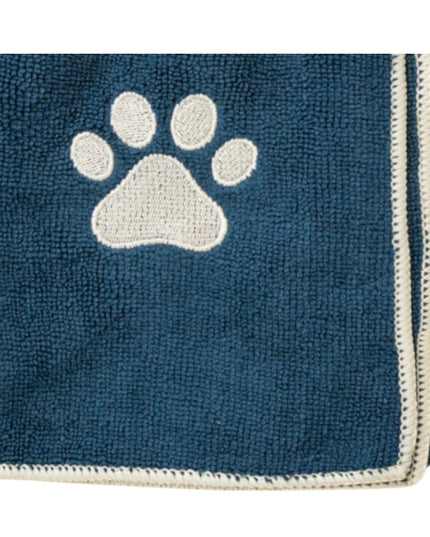 Country Living Large Marine Blue Microfiber Dog Bath Towel with Embroidered Paw Print