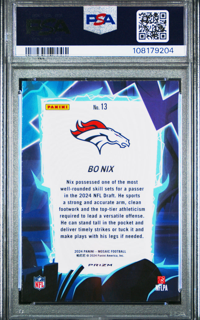 Graded 2024 Panini Mosaic Bo Nix #13 Storm Silver Rookie RC Football Card PSA 10 Gem Mint