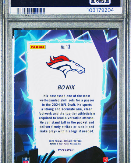 Graded 2024 Panini Mosaic Bo Nix #13 Storm Silver Rookie RC Football Card PSA 10 Gem Mint