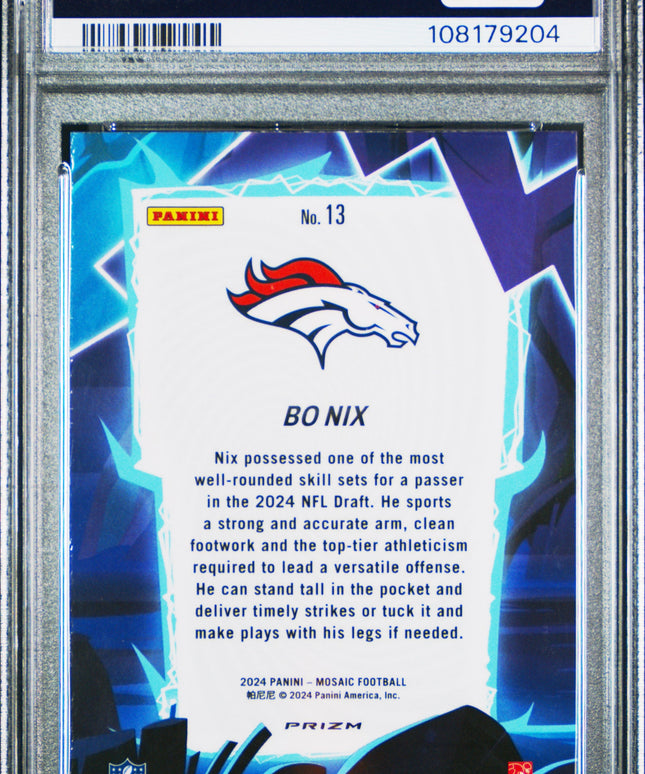 Graded 2024 Panini Mosaic Bo Nix #13 Storm Silver Rookie RC Football Card PSA 10 Gem Mint