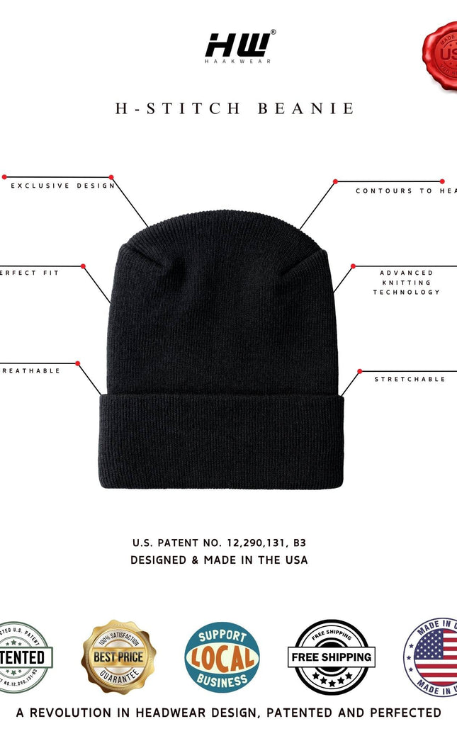 American Flag Beanie - H-Stitch Circular Knit Cuffed Beanie - Patented Design and Made in USA
