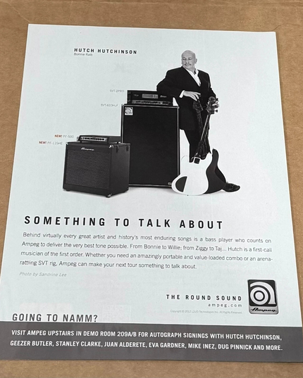 AMPEG AMPS - HUTCH HUTCHINSON of BONNIE RAITT - 2012 Print Advertisement