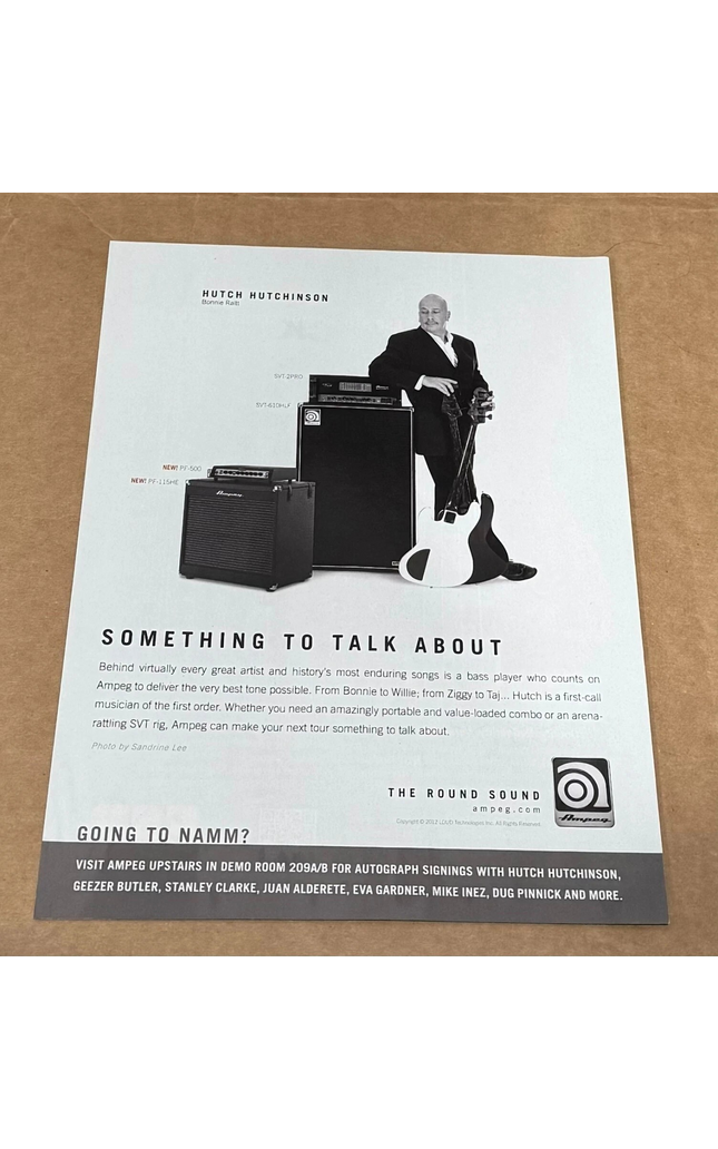 AMPEG AMPS - HUTCH HUTCHINSON of BONNIE RAITT - 2012 Print Advertisement