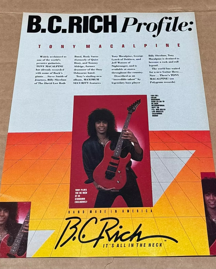 TONY MACALPINE - B.C. RICH GUITARS - 1987 Print Advertisement