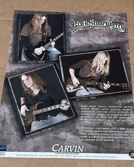 WELLS / ROBERTSON /LAWHON OF BLACK STONE CHERRY - CARVIN GUITARS - 2007 Print Ad