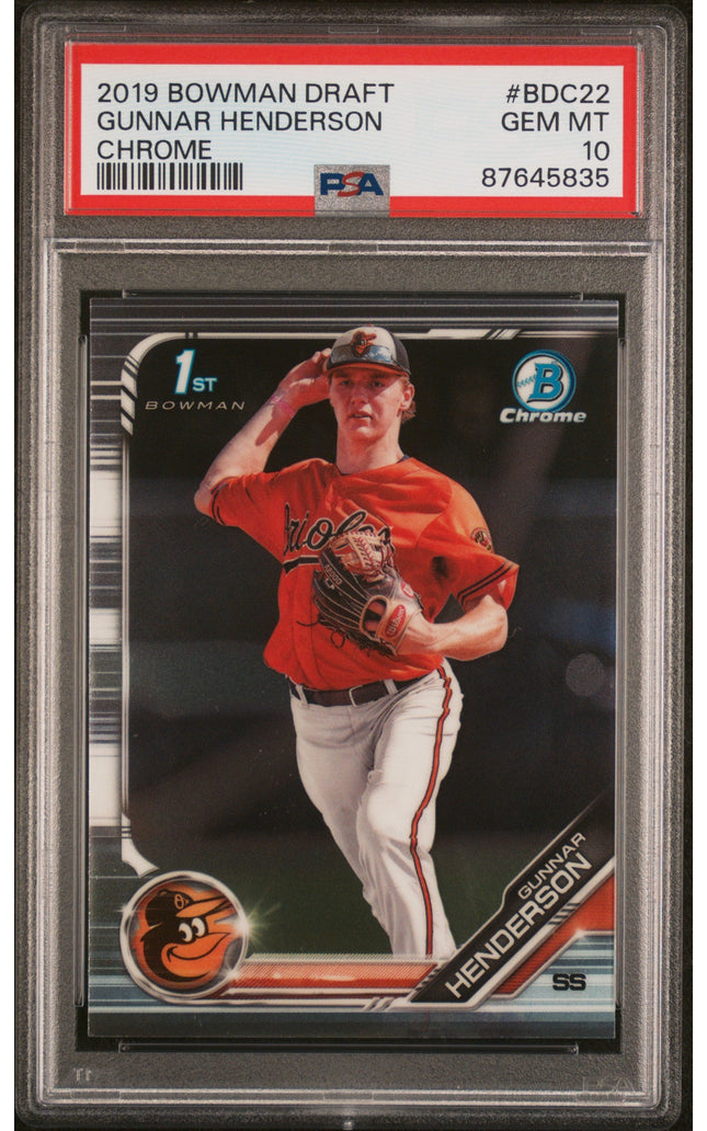 Graded 2019 Topps Bowman Draft Gunnar Henderson #BDC22 Chrome Rookie RC Baseball Card PSA 10 Gem Mint