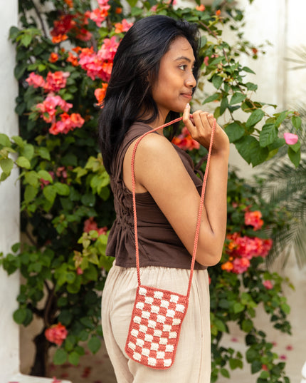 Checkered Crochet Phone Sling Bag