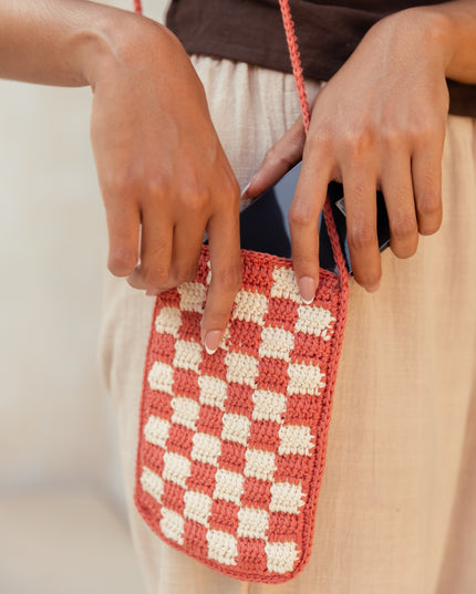 Checkered Crochet Phone Sling Bag