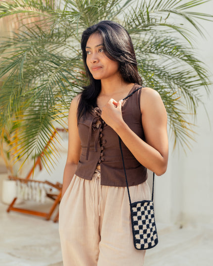 Checkered Crochet Phone Sling Bag