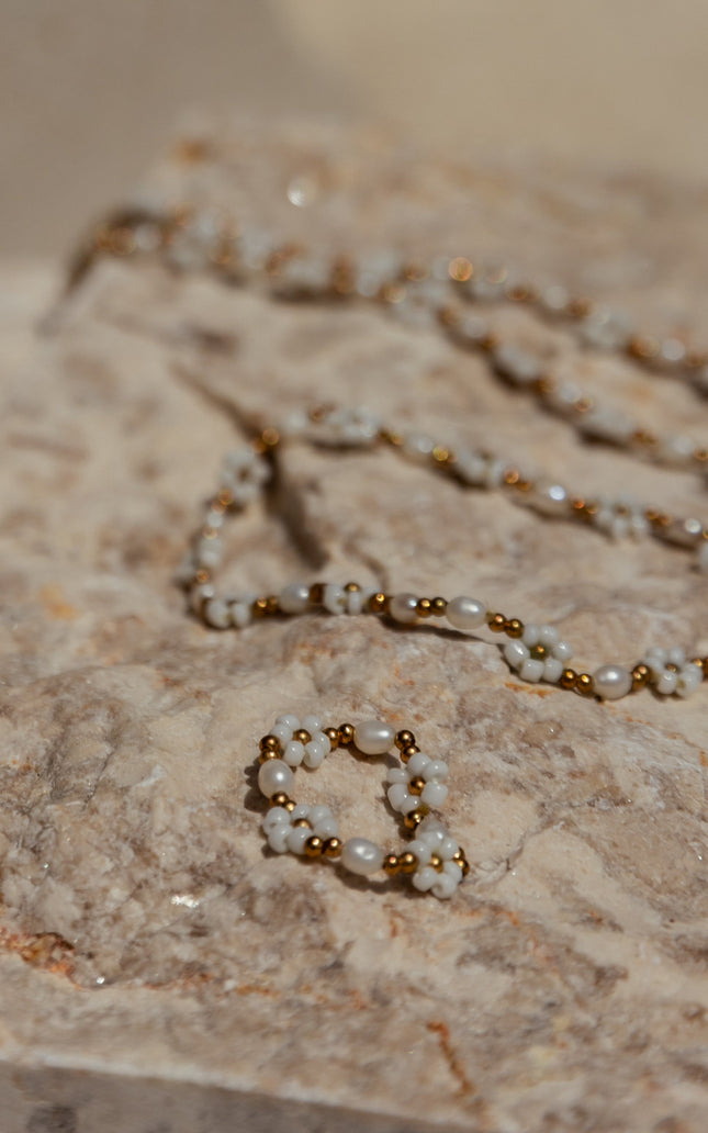 Freshwater Pearl and Flower Beaded Ring