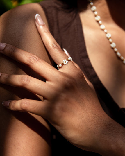 Freshwater Pearl and Flower Beaded Ring