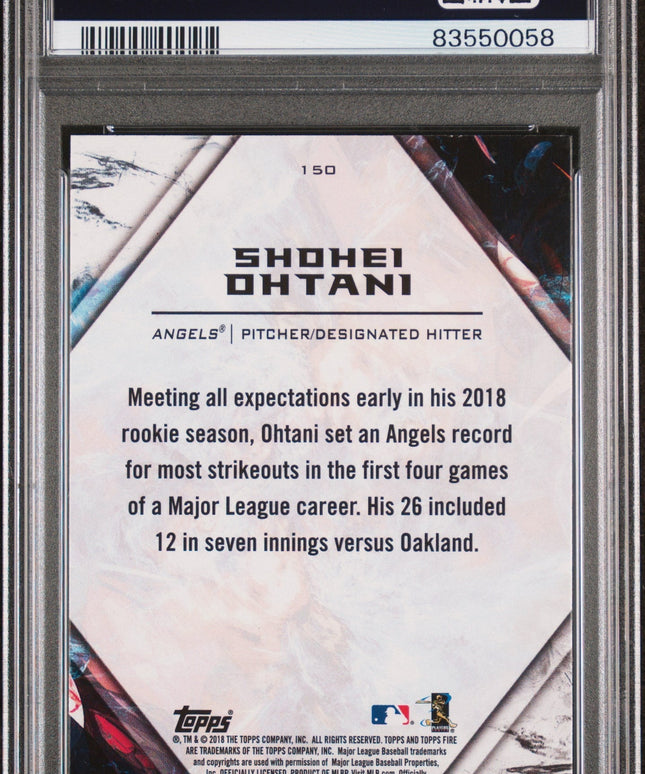 Graded 2018 Topps Fire Shohei Ohtani #150 Rookie RC Baseball Card PSA 9 Mint