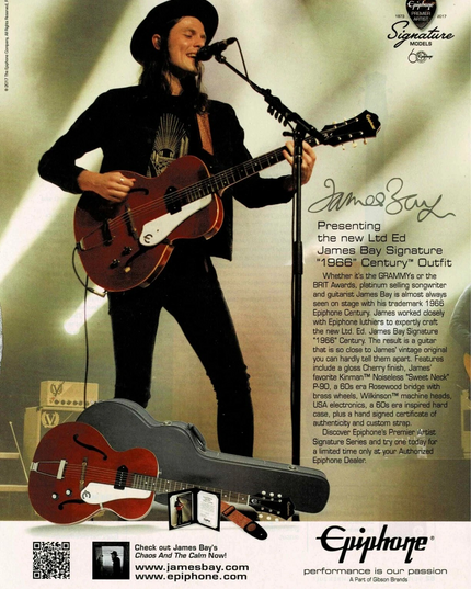 EPIPHONE GUITARS - JAMES BAY - 2017 Print Advertisement
