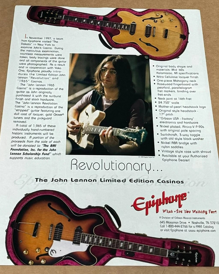 EPIPHONE GUITARS - CASINO - JOHN LENNON - 2000 Print Advertisement