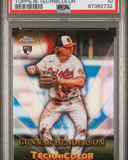 Graded 2023 Topps Chrome Gunnar Henderson #TT19 Topps in Technicolor Rookie RC Baseball Card PSA 10 Gem Mint