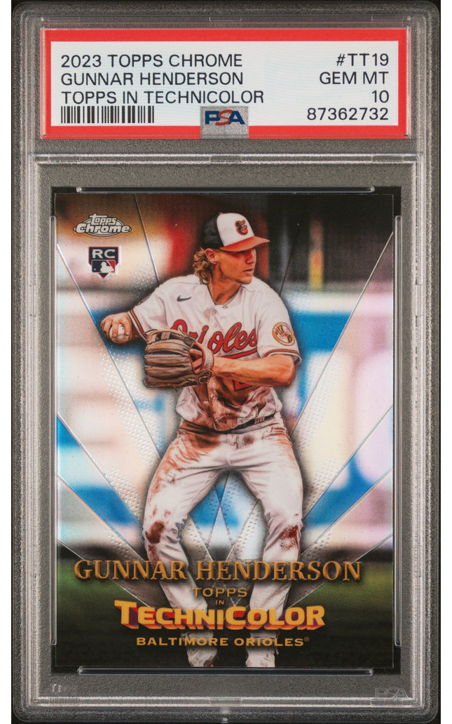 Graded 2023 Topps Chrome Gunnar Henderson #TT19 Topps in Technicolor Rookie RC Baseball Card PSA 10 Gem Mint