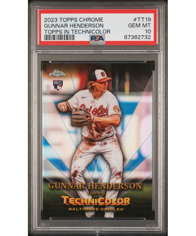 Graded 2023 Topps Chrome Gunnar Henderson #TT19 Topps in Technicolor Rookie RC Baseball Card PSA 10 Gem Mint
