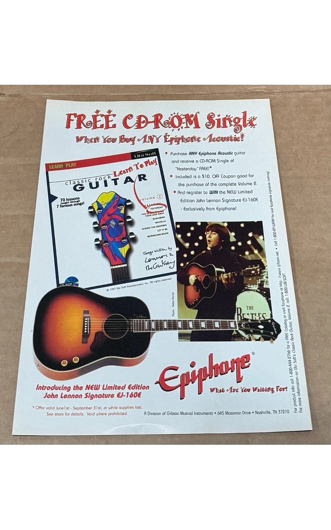 EPIPHONE GUITARS - JOHN LENNON - PROMO - 1997 Print Advertisement