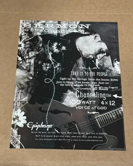 EPIPHONE GUITARS - Sermon of Sound - SRV - 2002 Print Advertisement
